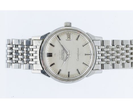 Omega- a gentleman's 1960's Omega Constellation automatic chronometer steel cased wristwatch, comprising a round signed silve