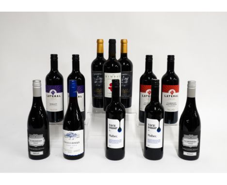 12 BOTTLES CHILEAN RED WINER+R 2 x Lateral Cabernet Sauvignon 2021 and 2 x Lateral Merlot 2021; Asda 2 x La Moneda Premium Co