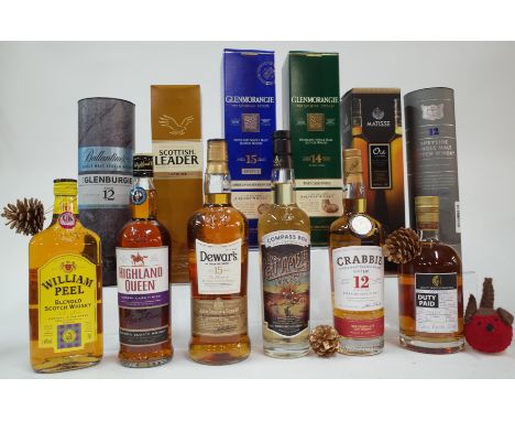 12 BOTTLES SCOTCH WHISKYWilliam Peel Blended; Highland Queen Blended Sherry Cask Finish; Dewar's The Monarch Blended Aged 15 