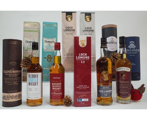 12 BOTTLES SCOTCH WHISKYThe Glen Dronach Traditional Peated Single Malt; Co-op Blended; Waitrose Blended; Loch Lomond Aged 12