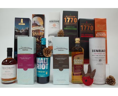 12 BOTTLES SCOTCH WHISKYThe Great Drams Rare Cask Series Single Malt (50cl); Kingsbarns Distillery Single Malt Balcomie and D
