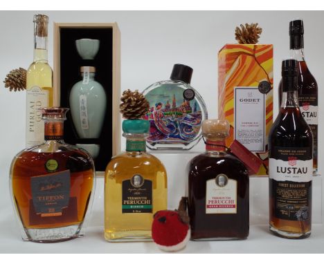 9 MIXED BOTTLES SPIRITSTiffon XO Cognac (boxed); Perucchi Bianco (1L) and Gran Reserva (1L); Emilio Lustau 2 x Brandy de Jere