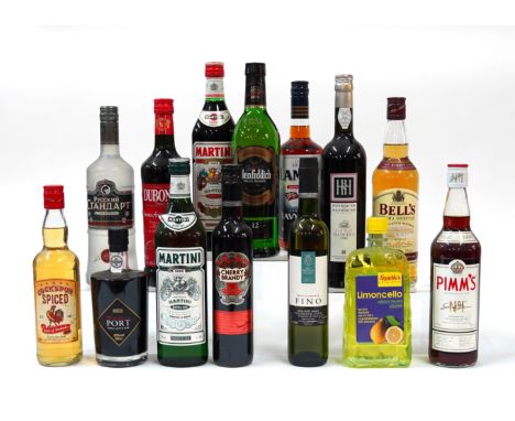 FOURTEEN BOTTLES OF FORTIFIED WINES AND SPIRITS INCLUDING A 12 YEAR OLD GLENFIDDICH WHISKY (14)Including Dobonnet, Pimm's, Ru