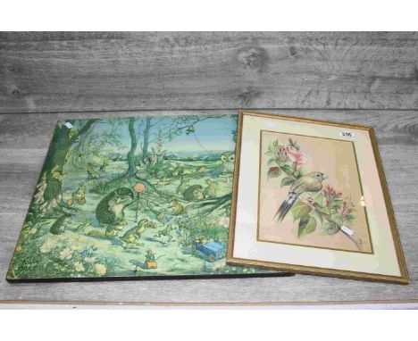 Framed and glazed painting on silk depicting a sparrow perched on flowering branch, character marks to lower left, dimensions