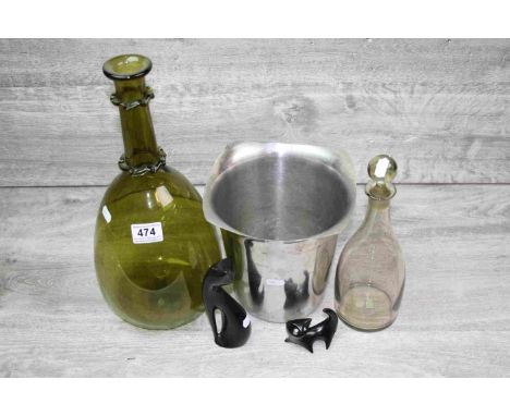 Small group of mixed collectables to include an Old Hall stainless Steel ice bucket, Scandanavian Glass Decanter, Green Glass