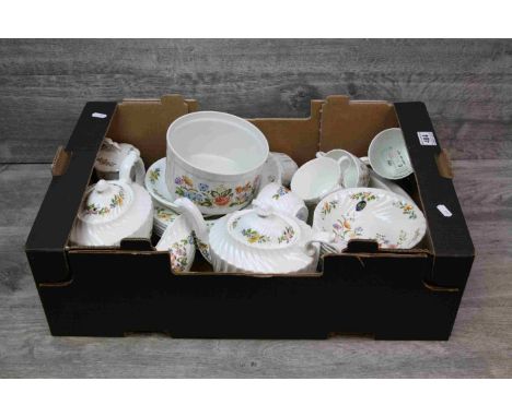 Box of Aynsley ceramic Dinnerware in "Cottage Garden" pattern to include bowls, teacups, gravy jus, teapots etc