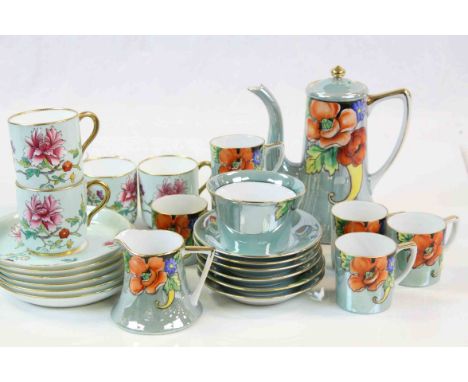 Noritake coffee set comprising coffee pot, coffee cans and saucers, milk jug and sugar bowl, for six place settings, floral p