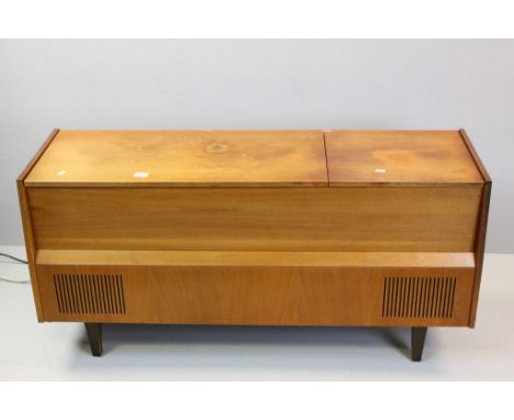 HMV radiogram, turntable and tape to tape reel recorder contained within cabinet