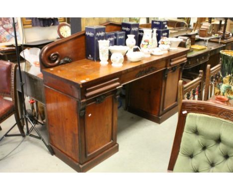 Mid Victorian Mahogany Sideboard with Moulded Back above Three Cushion Drawers and Two Cupboard Pedestal Plinth Supports, 182