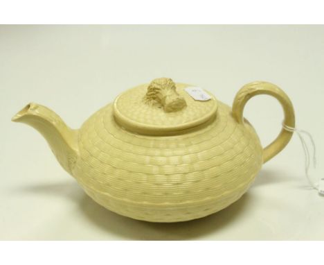 Wedgwood caneware creamware teapot, basket weave body and lid, the lid with applied barley decoration, height approximately 8