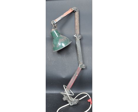 A vintage retro mid 20th century engineers lamp / adjustable desk lamp / worktop lamp having a five points square tubular met