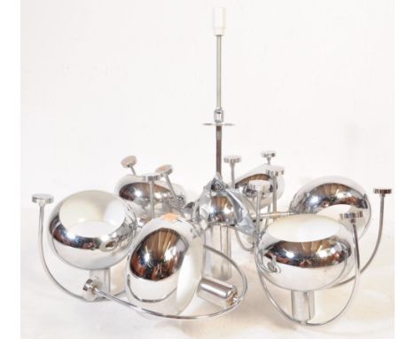 A 21st century / contemporary chrome ceiling light in the manner of Habitat. The ceiling hanging light having six arms with s