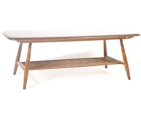 Ercol - Lucien Ercolani - Model 459. A retro vintage mid 20th century beech &amp; ash coffee table having a chamfered edge ra