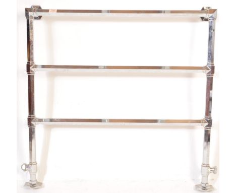 Architectural Salvage: A 1930's Art Deco chrome radiator towel rail. Of chrome tubular construction having angled joins with 