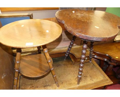 An Edwardian rosewood circular low two-tier occasional table, raised on bamboo effect supports, dia.37.5cm; together with a r