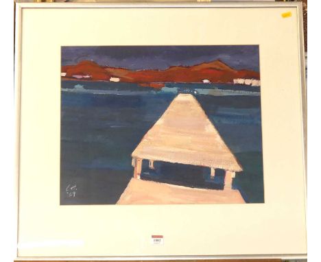 Cynthia Howell - Jetty near Pylos, oil, signed with monogram lower left, and dated '89, 40x50cm