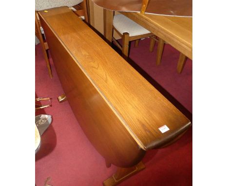 An Ercol mid-elm D-end dropleaf dining table, having opposing gateleg action; together with a set of five 1960s teak and clot