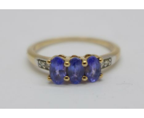 A 9ct gold, tanzanite and diamond ring, 1.9g, P/Q 