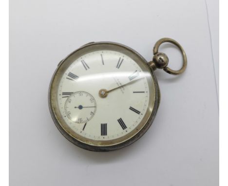 A silver pocket watch, H. Samuel, Manchester, button a/f 