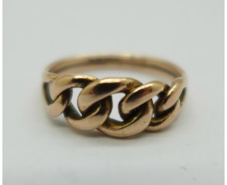 A late Victorian 9ct rose gold knot ring, Birmingham 1897, 2.7g, N, a/f 