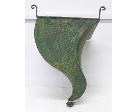 An unusual hanging light shade, decorated with tube line and green pigment, circa 1920, Indian origin 