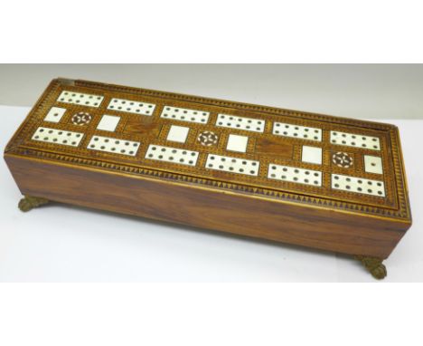 A late Regency inlaid rosewood cribbage box 