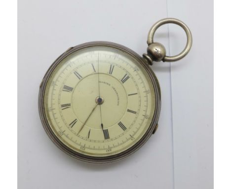 A silver cased Marine Chronograph pocket watch, Bernstein, Manchester, the case hallmarked Chester 1876 