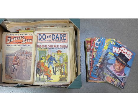 A collection of vintage comics including John Wayne, Buffalo Bill, Billy Bunter, etc. (70) 