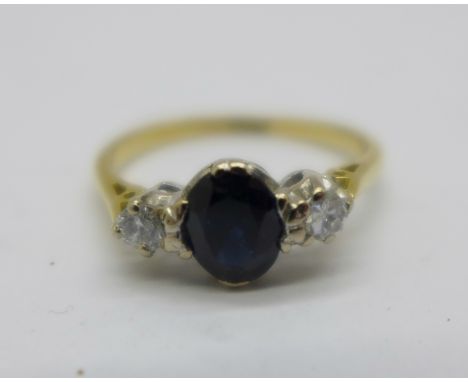 An gold, 18ct sapphire and diamond ring, 2.9g, N 