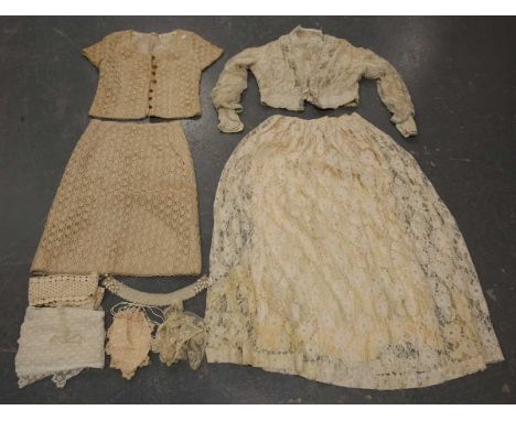 A collection of mixed textiles, including a mid-20th century velveteen dress by Rumak &amp; Sample, London, a bodice and matc