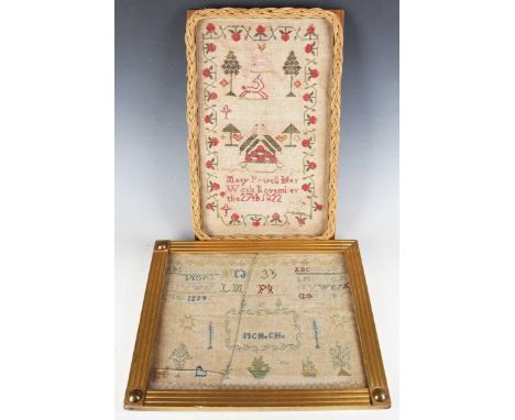 A George IV needlework sampler by Mary Powell, dated 1822, 39cm x 23cm, together with another early 19th century sampler, 27c