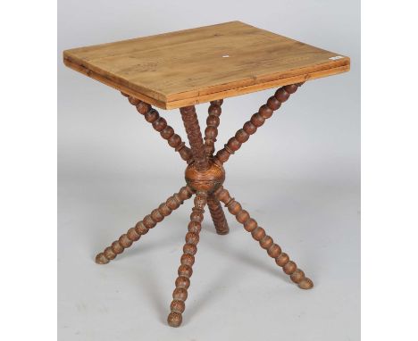 A 19th century and later pine rectangular occasional table, on pitch pine bobbin turned legs, height 66cm, width 60cm, depth 