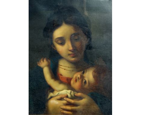 19TH CENTURY ITALIAN SCHOOL IN THE OLD MASTER MANNER "Madonna and child", oil on canvas, unsigned, in Florentine carved giltw