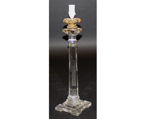 A circa 1900 glass and brass mounted table lamp, 57 cm high (excluding white fitment to top) CONDITION REPORTS Several chips 