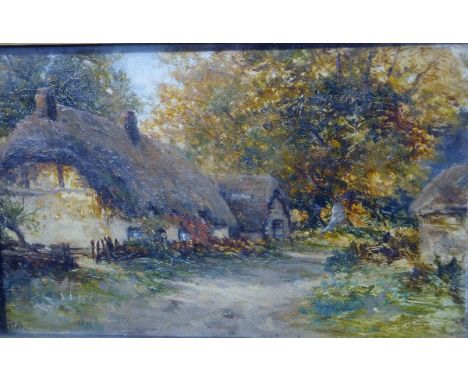 ENGLISH SCHOOL "Cottages at Grafton Regis, Bucks", oil on board, initialled "P.A." lower left, 15.5 cm x 24.5 cm CONDITION RE