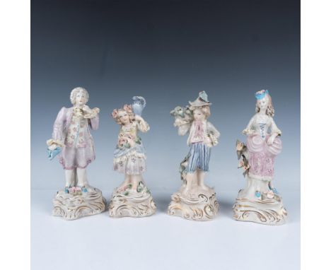 Hand painted porcelain group of diverse figures capturing traditional Italian life, featuring a man in elegant attire, a grac