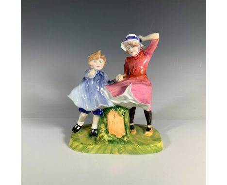 A glossy figure depicting a boy and girl standing by a 1 Mile marker. Part of the Child Study series. Royal Doulton backstamp