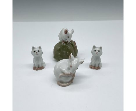 Adorable white Cats and Mice colored with pale pink accents. Collection includes Royal Copenhagen mouse on a chestnut - mark 