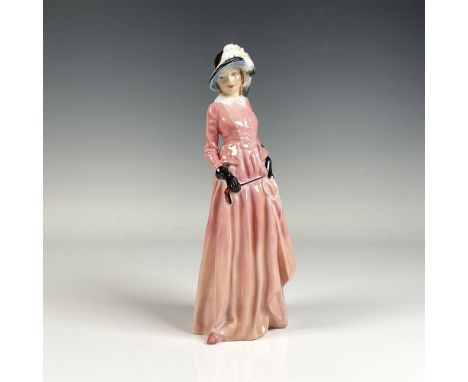 Exquisite hand painted and hand decorated figure of a elegant woman in gorgeous pink dress. Royal Doulton backstamp. Artist: 