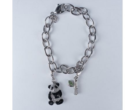 Amazing chain link bracelet with a lobster claw clasp that includes a panda charm with crystals as well as a bamboo charm. Sw