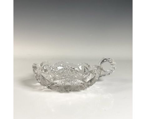 Brilliantly cut glass candy bowl with a finger loop handle, featuring intricate sunflower patterns and exquisite cut detailin