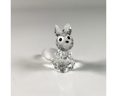 Clear crystal sitting fox figure from Woodland Friends collection, featuring black eyes, a black dot on its frosted nose, and