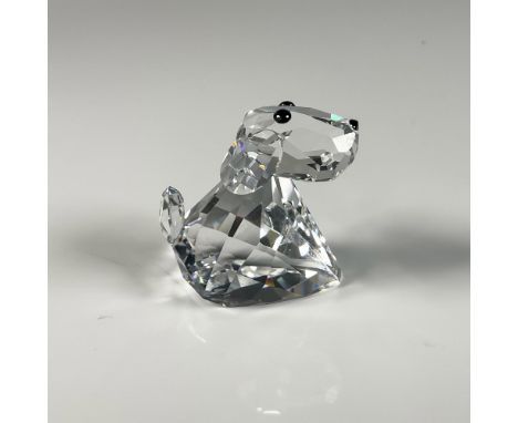 Clear crystal dog called Robby B, featuring black eyes that symbolizes its loyal character. Swarovski swan mark. This item in