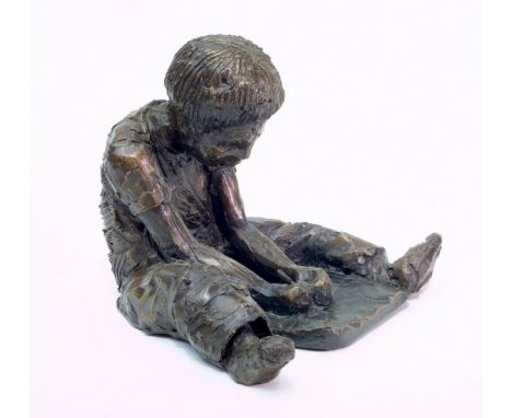 Artist: Robert Strickland Piece: Keanu (young boy drawing)  Size/Height x Width x Depth (cm): 21,25,22Material: Resin Edition