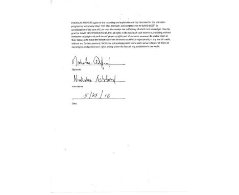 The Real Michael Jackson hosted by David Gest: 184 Contract sheets for the release of rights with regards artists, performers