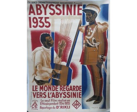 Abyssinie 1935 Le Monde Regarde Vers L?Abysinie French film poster, linen backed. 161cms x 118cms 