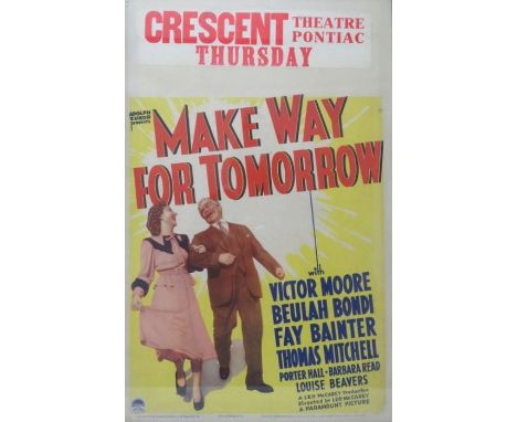 Make Way For Tomorrow Pontiac Theatre Poster, Paramount Pictures, framed and glazed. 55cms x 35cms 
