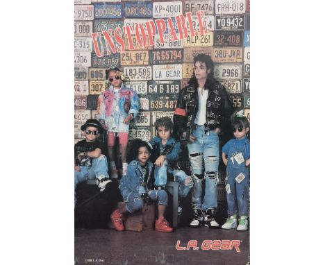Michael Jackson LA Gear Promo board and Eau De Toilet Sample Pack 1989 Triumph Int Inc, Two Jackson 5 books and Michael Jacks