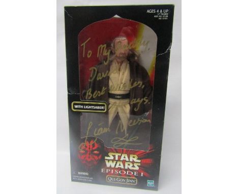 Star Wars Episode 1 Qui-Gon Jinn figure signed on box ?To My Buddy David best wishes always Liam Neeson? 