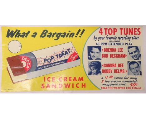 Two Types of Sandra Dee Paper Dolls, both by Saalafield, 1960, with Decca Records Promotional Ice Cream Sandwich Poster featu